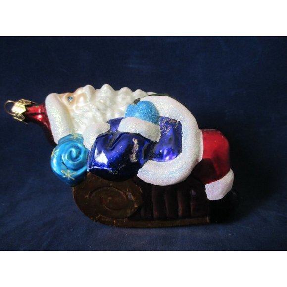 Vintage Christopher Radko Mercury Style Glass Santa On Sleigh w/ Bottle Ornament - Picture 5 of 12